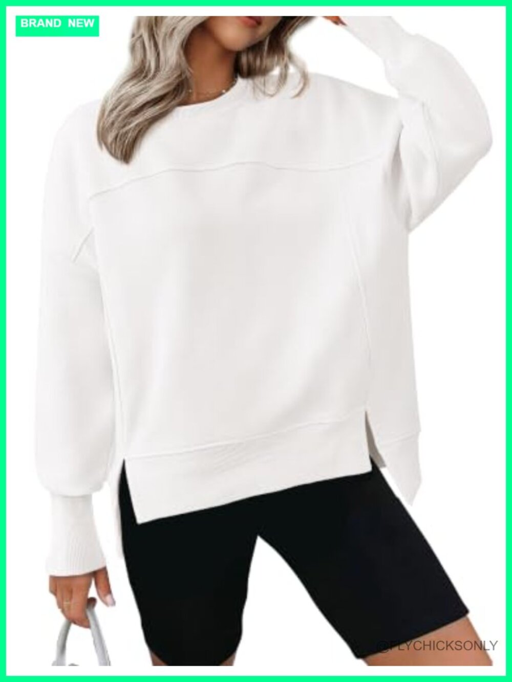 Crewneck Sweatshirt Fleece Pullover High Low Side Slit Long Sleeve